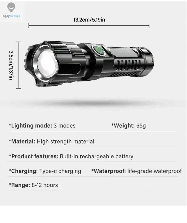 High Power LED Flashlight – Long-Range Beam, USB-C Rechargeable, Durable Build-P200 2PCS