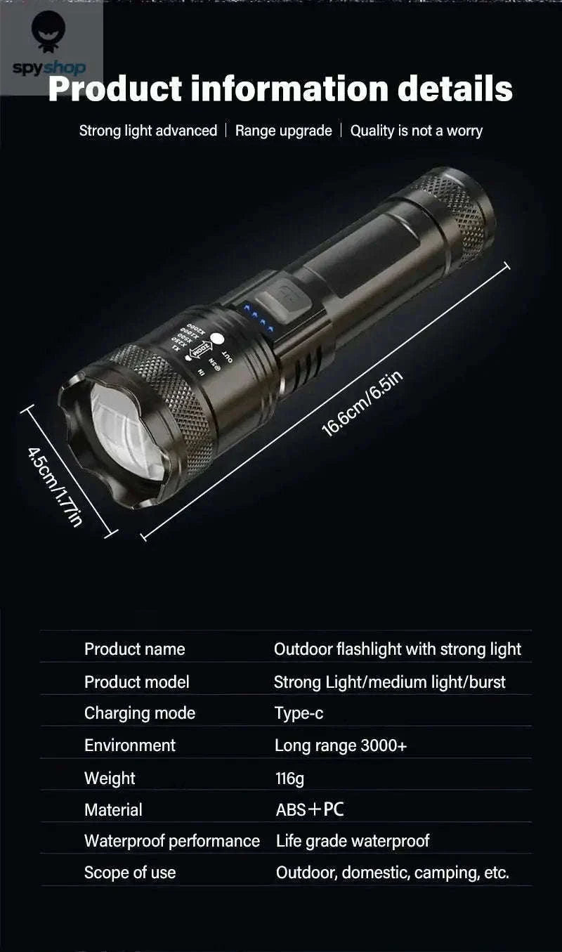 High Power LED Flashlight with Long-Range Beam and USB-C-P200 2PCS