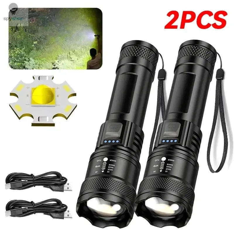 High Power LED Flashlight with Long-Range Beam and USB-C-P200 2PCS