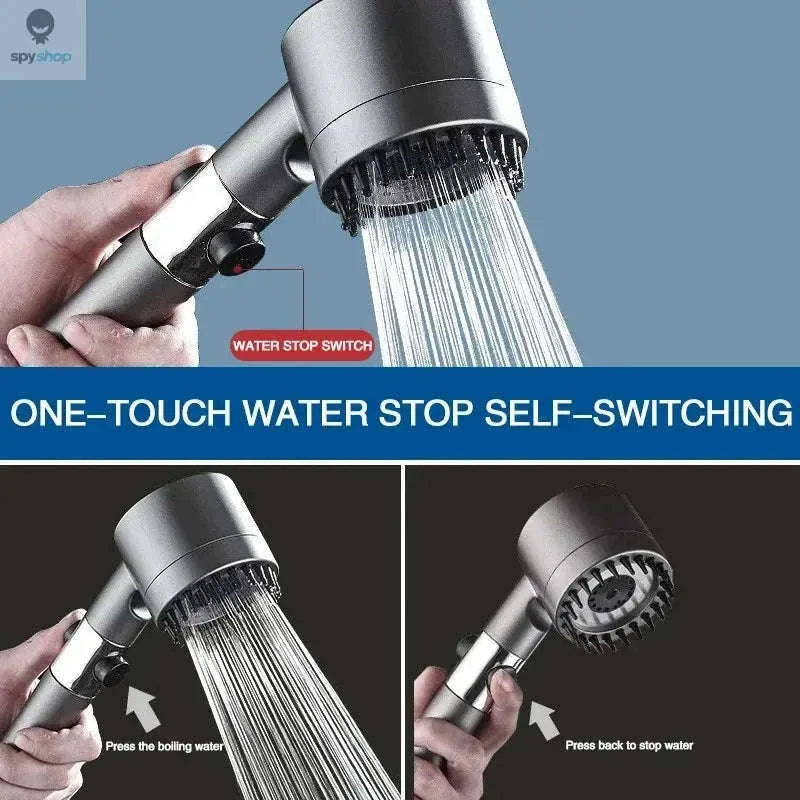 High Pressurized Filter Shower Head with 3 Modes and Massage-Light Grey