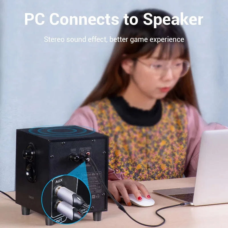 High‑Quality RCA Cable 3.5mm to 2RCA Audio Splitter-Alloy Shell-PVC / 5m / China Mainland