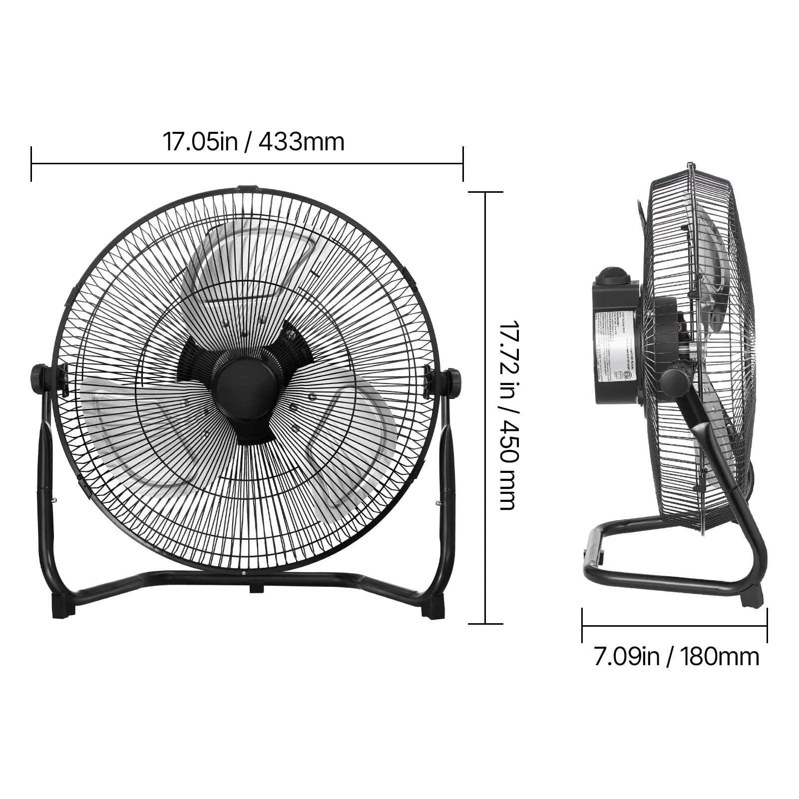 High Velocity Industrial Floor Fan 4800 CFM 3-Speed Tilt-18in 1pcs / United States