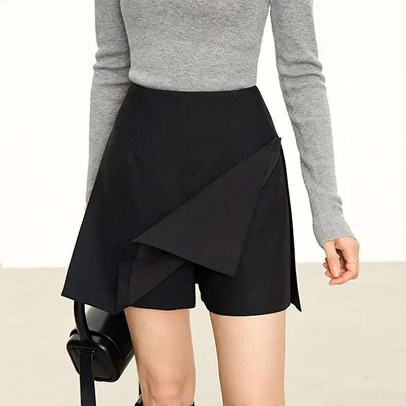 High Waist A-Line Skort for Women – Minimalist Casual Office Style-Black Skirt / XXL