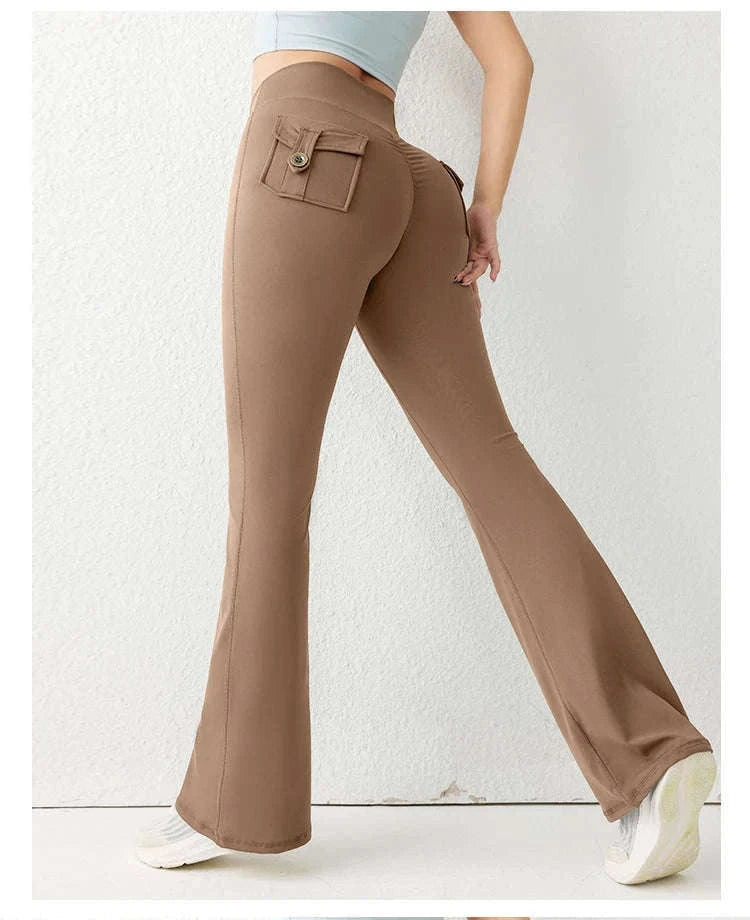 High Waist Flared Butt Lifting Yoga Leggings for Women-Cocoa color / L