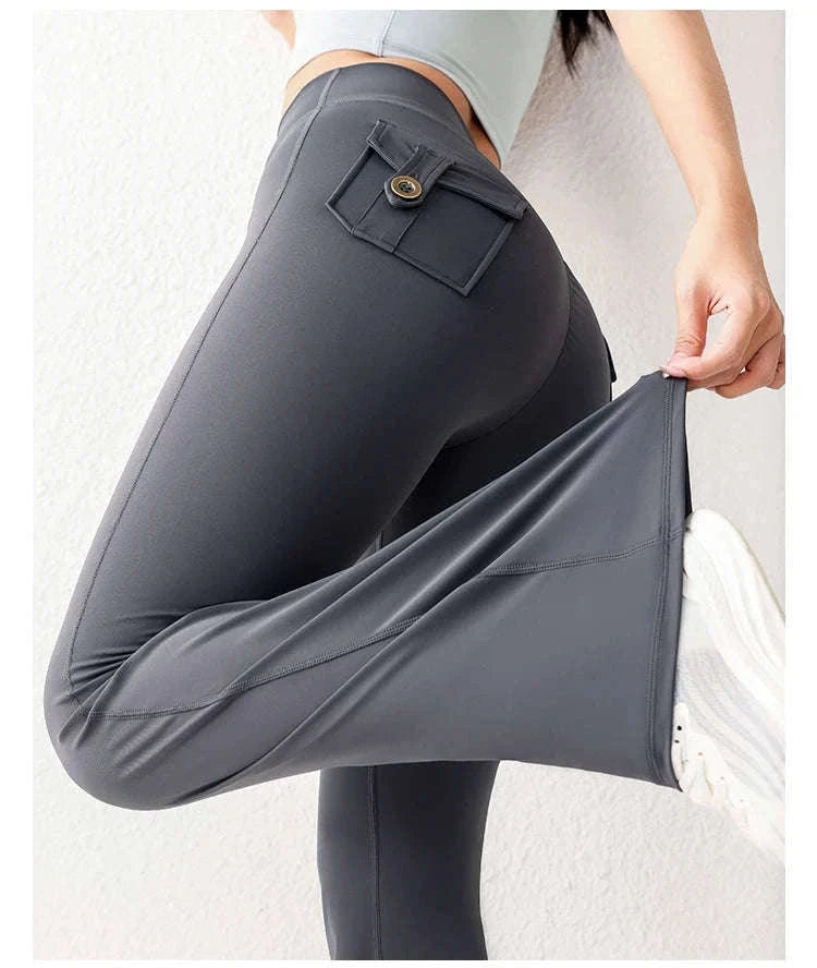 High Waist Flared Butt Lifting Yoga Leggings for Women-Cocoa color / L