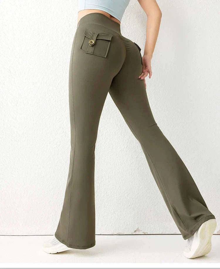 High Waist Flared Butt Lifting Yoga Leggings for Women-Cocoa color / L