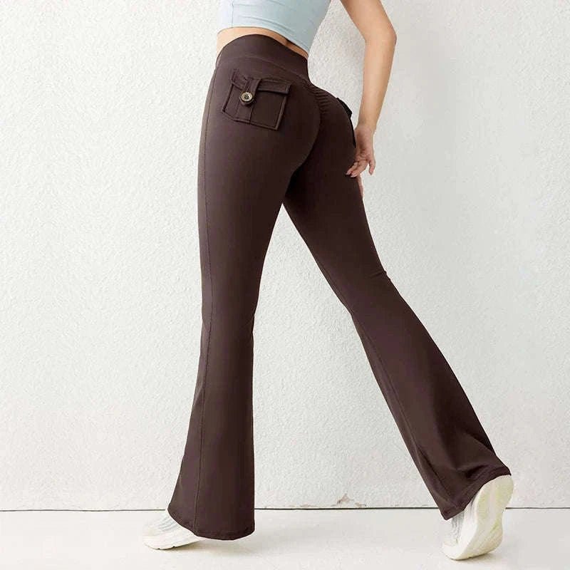 High Waist Flared Butt Lifting Yoga Leggings for Women-Cocoa color / L