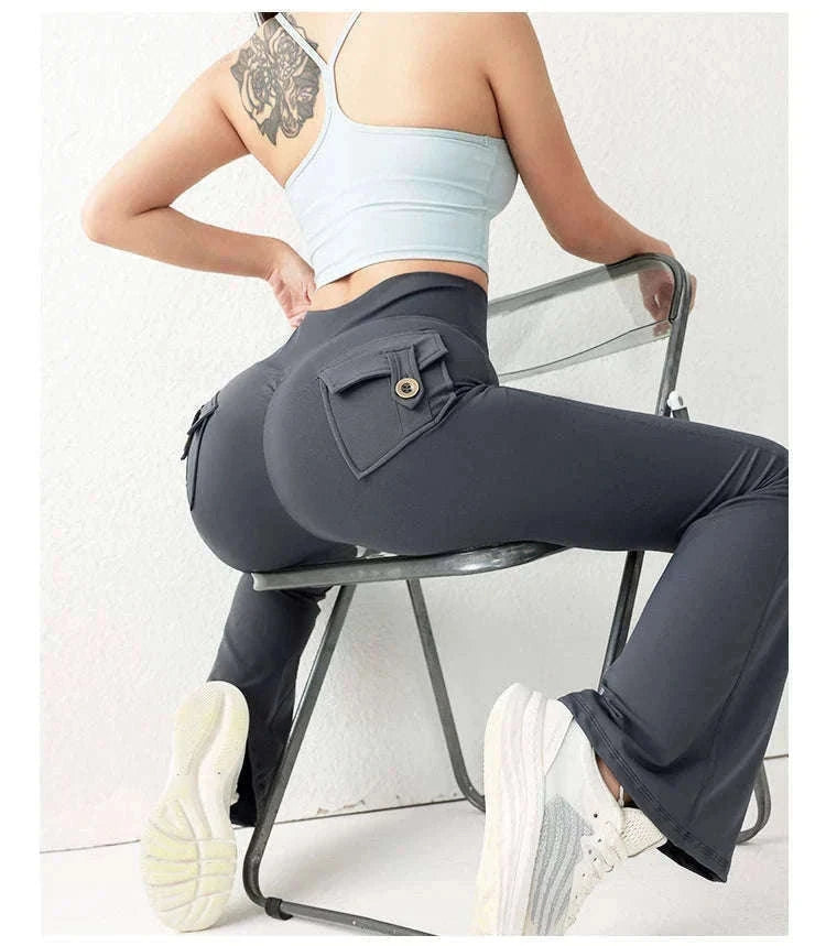 High Waist Flared Butt Lifting Yoga Leggings for Women-Cocoa color / L