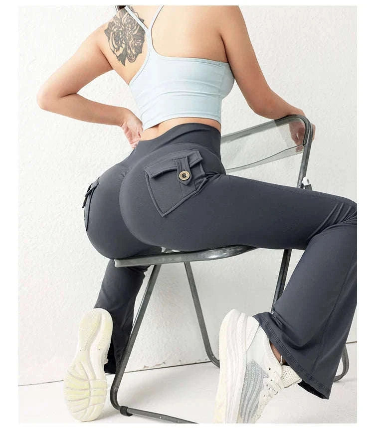 High Waist Flared Butt Lifting Yoga Leggings for Women-Cocoa color / L