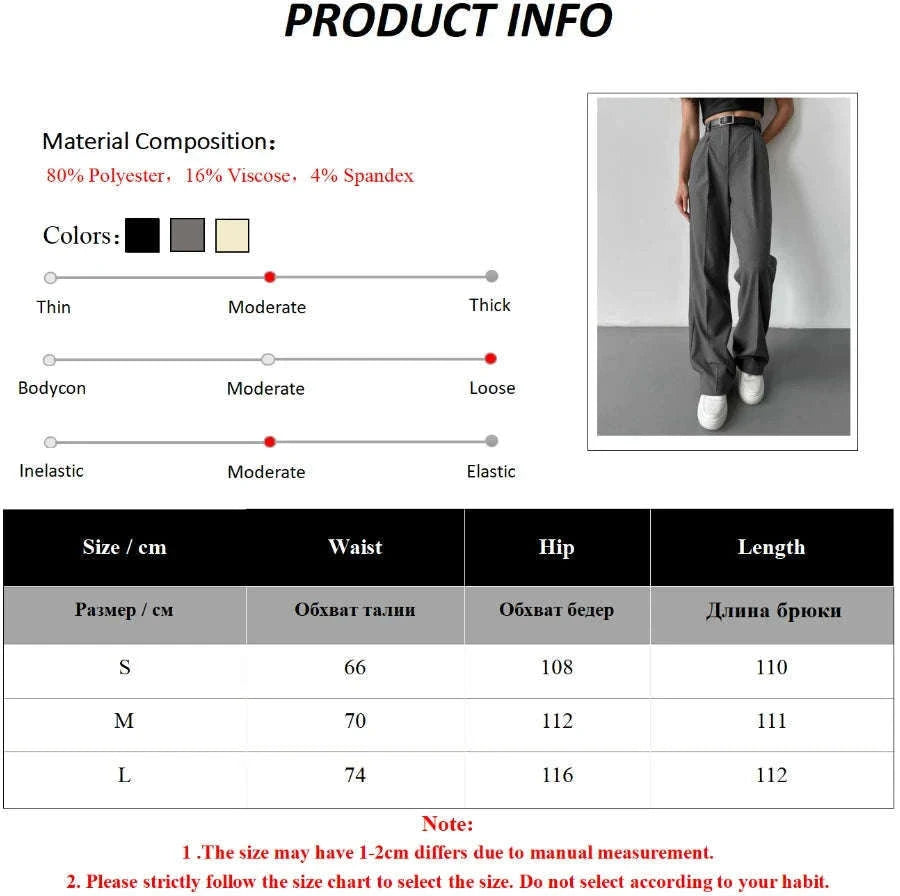 High Waist Pleated Wide Leg Work Pants with Pockets for Women-black / S