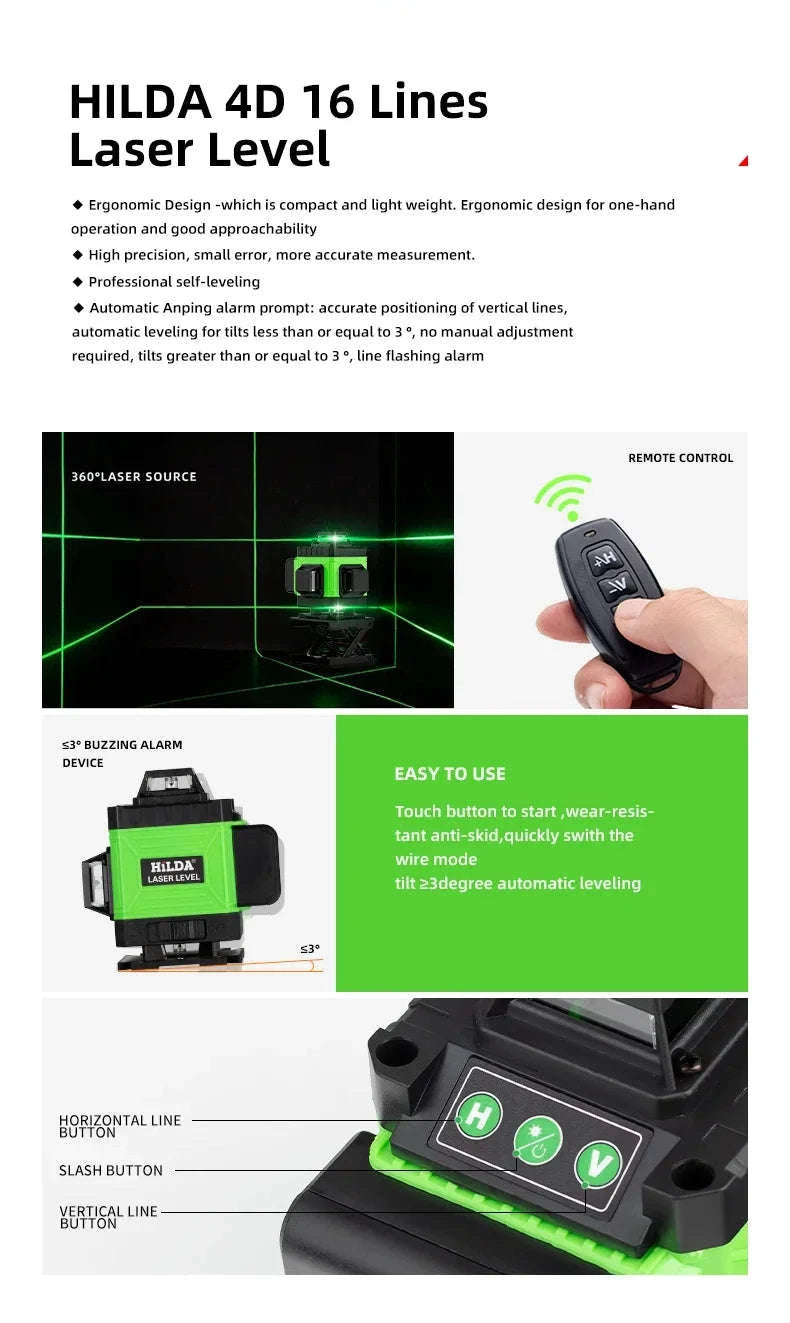 HILDA 4D 16-Line Green Laser Level Self-Leveling 360°-4D LS082 / Poland