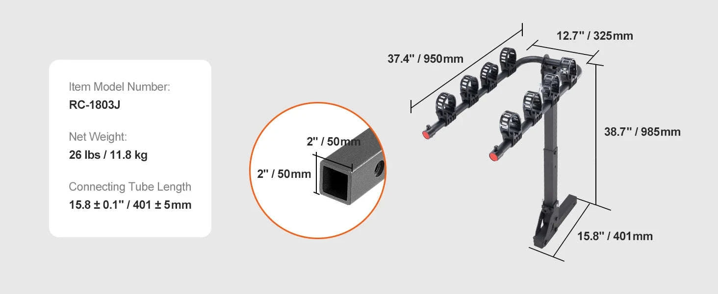 Hitch Mount Bike Rack, 1-2 Bike Platform Carrier with Tilt and Fold-2x160 / france