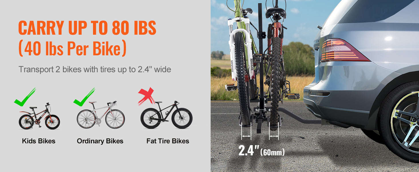 Hitch Mount Bike Rack, 1-2 Bike Platform Carrier with Tilt and Fold-2x160 / france