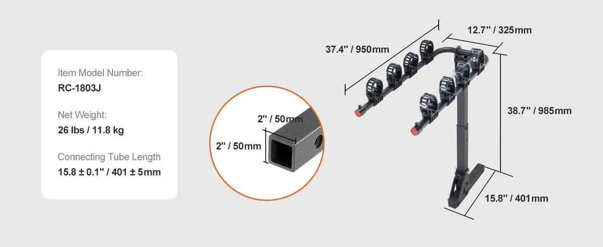 Hitch Mount Bike Rack, 1-2 Bike Platform Carrier with Tilt and Fold-2x160 / france