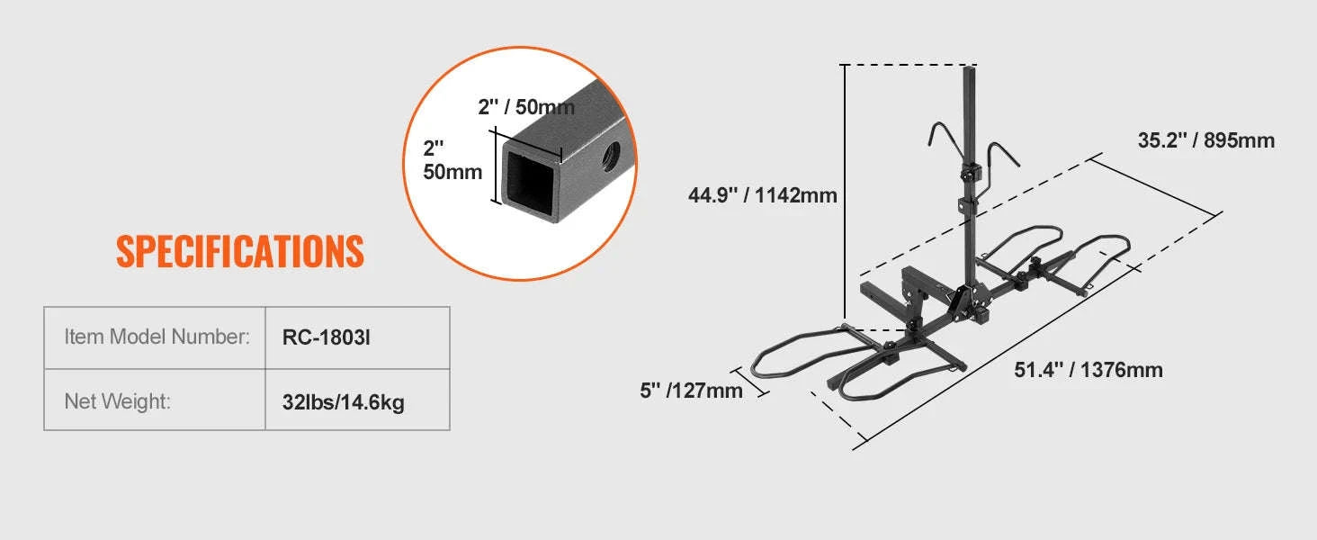 Hitch Mount Bike Rack, 1-2 Bike Platform Carrier with Tilt and Fold-2x160 / france