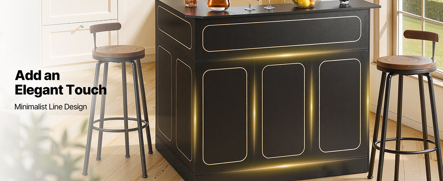 L-Shaped Wine Bar Cabinet with 4-Tier Storage Shelves