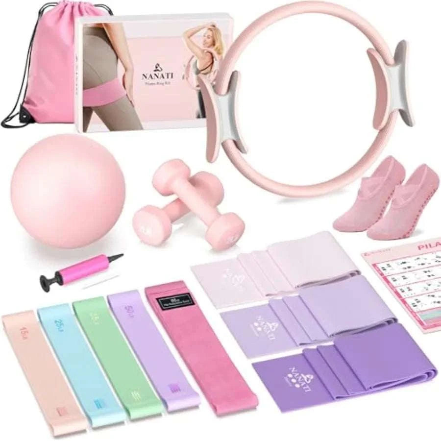 Home Pilates Workout Kit with Ring, Ball, Bands & Grip Socks-United States