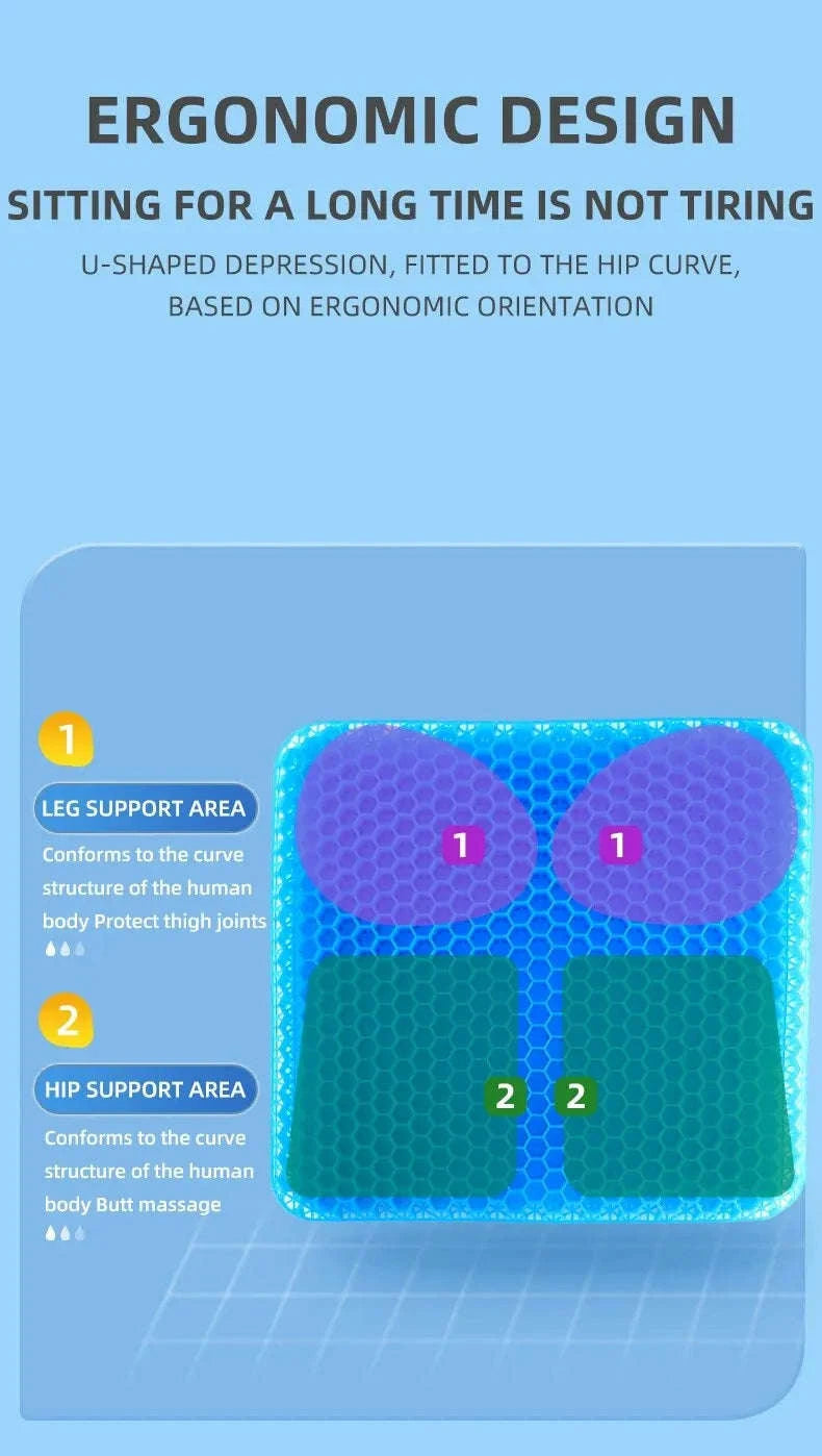 Honeycomb Gel Cushion for Enhanced Seating Comfort-Blue / 40x35cm