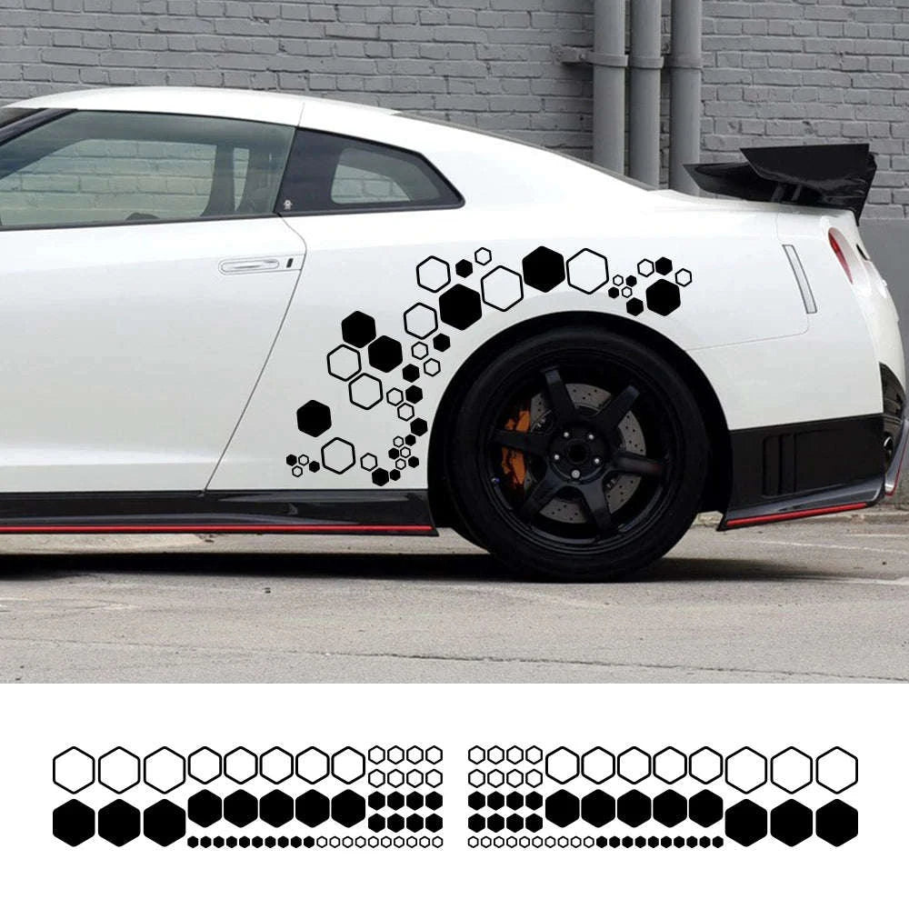 Honeycomb Hexagon Car Vinyl Decals Waterproof Polygon Stickers-77.7x20.3cm / Glossy Black