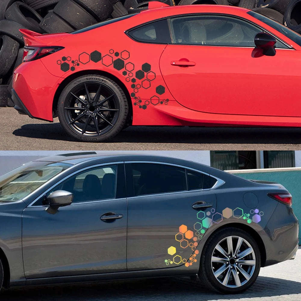 Honeycomb Hexagon Car Vinyl Decals Waterproof Polygon Stickers-77.7x20.3cm / Glossy Black
