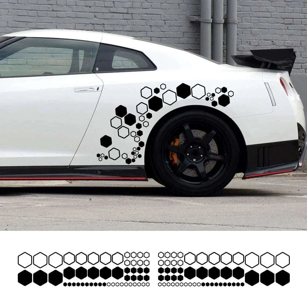 Honeycomb Hexagon Car Vinyl Decals Waterproof Polygon Stickers-77.7x20.3cm / Glossy Black