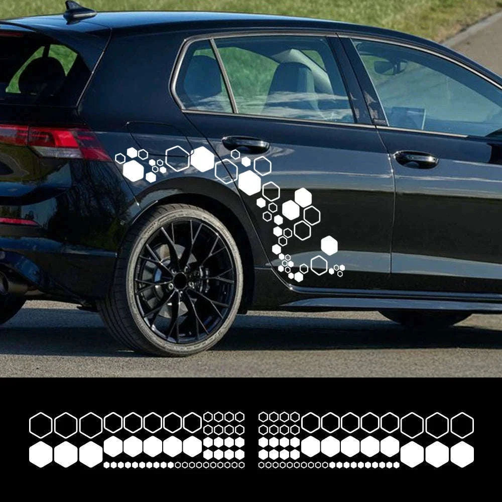 Honeycomb Hexagon Car Vinyl Decals Waterproof Polygon Stickers-77.7x20.3cm / Glossy Black