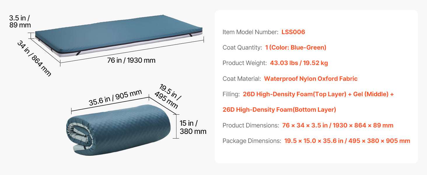 Hospital Bed Mattress with Dual-Layer Foam & Pressure Relief Support-300lbs 76x34x3.5in / United States