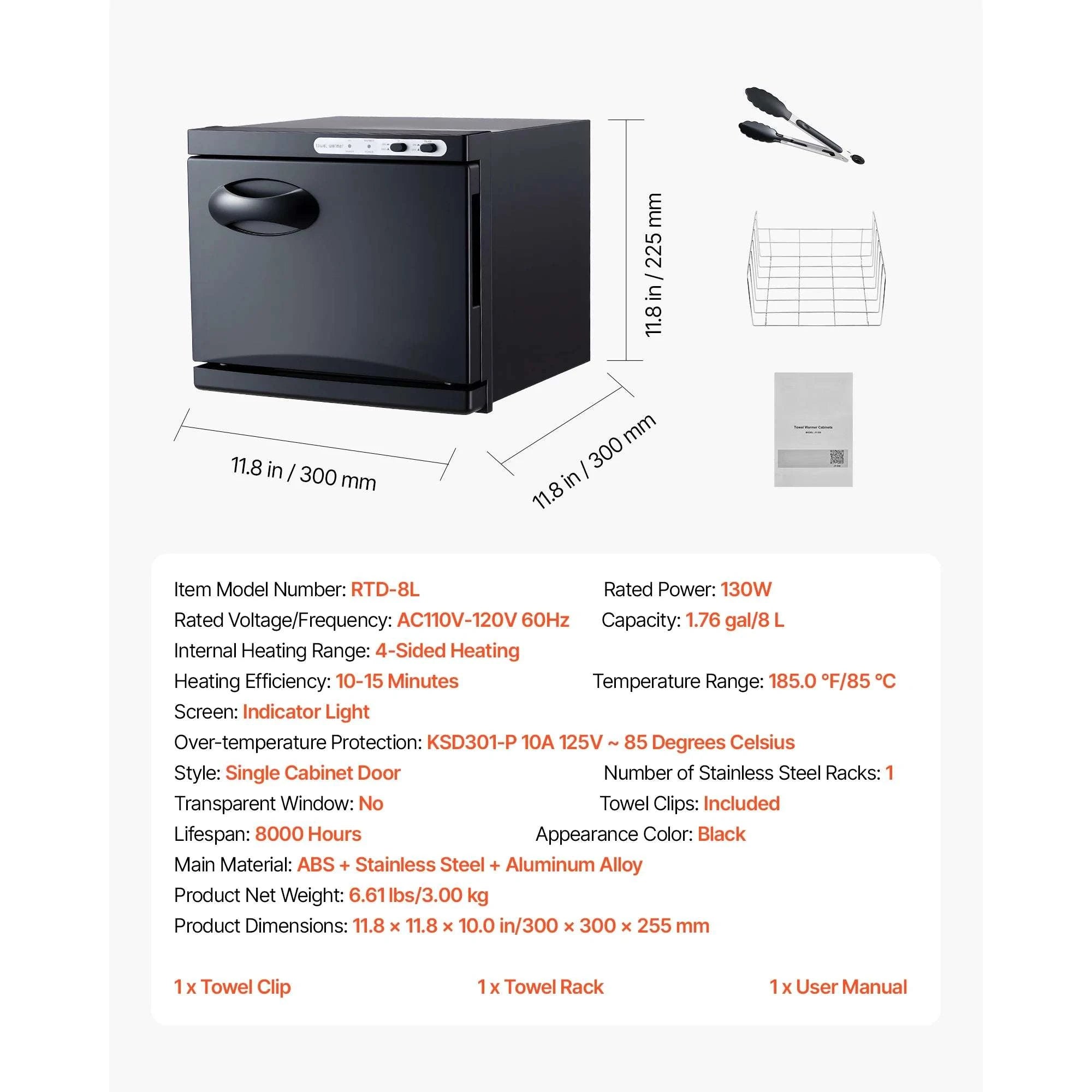 Hot Towel Warmer Cabinet 1.76gal with Steam Heating & Disinfection-8L 110V / United States