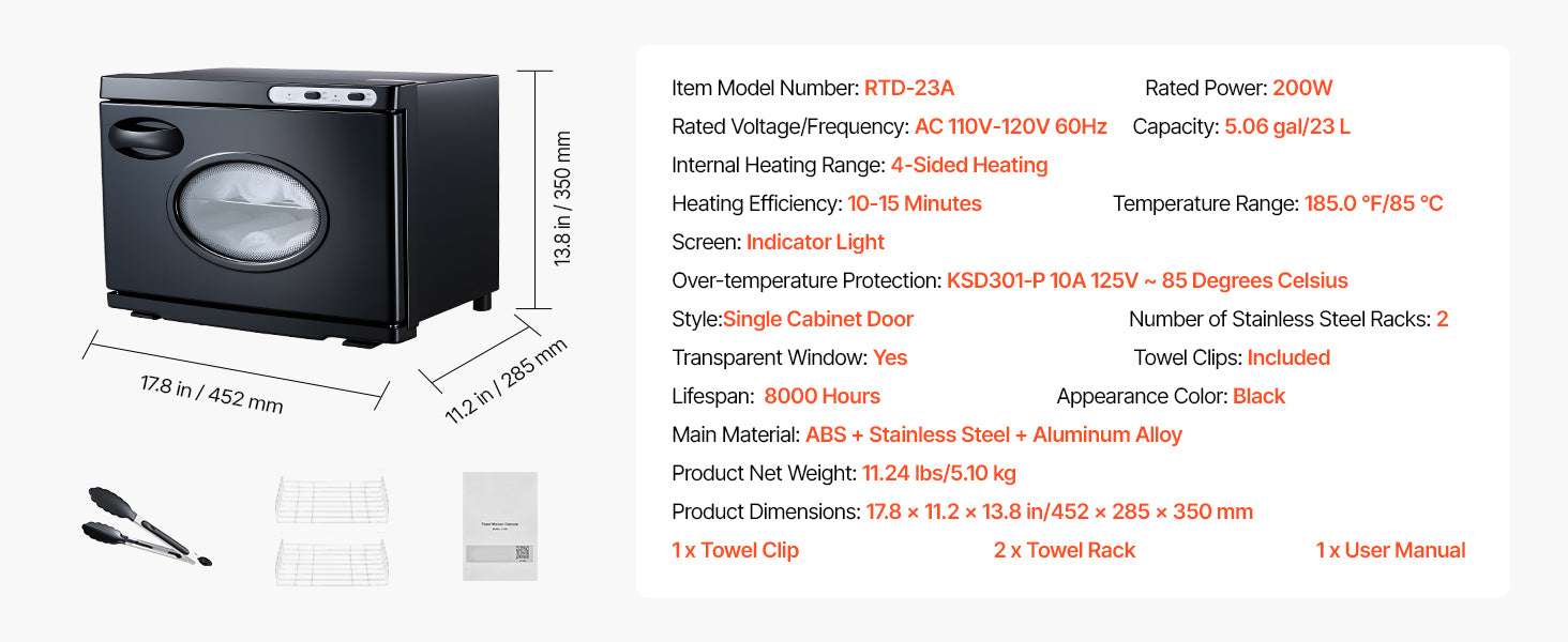 Hot Towel Warmer Cabinet with Steam Heating – Fast 5-Min Heat-23L Black / United States