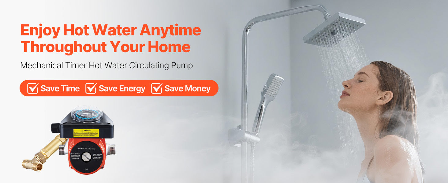 Hot Water Recirculating Pump 10 GPM with Timer 0.13 HP System