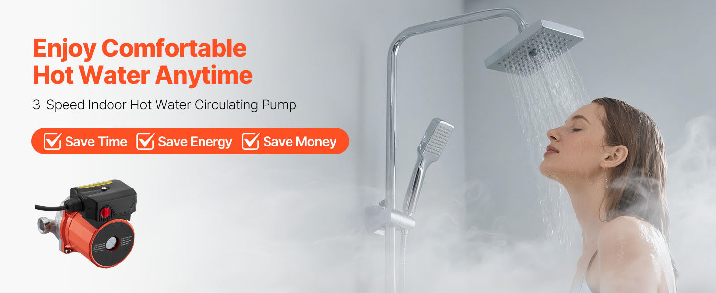 SucceBuy Hot Water Recirculating Pump 10 GPM 3 Speed Control 0.13 HP 110-120V NPT 3/4 to 1/2 Adapter Stainless Steel/Cast Iron
