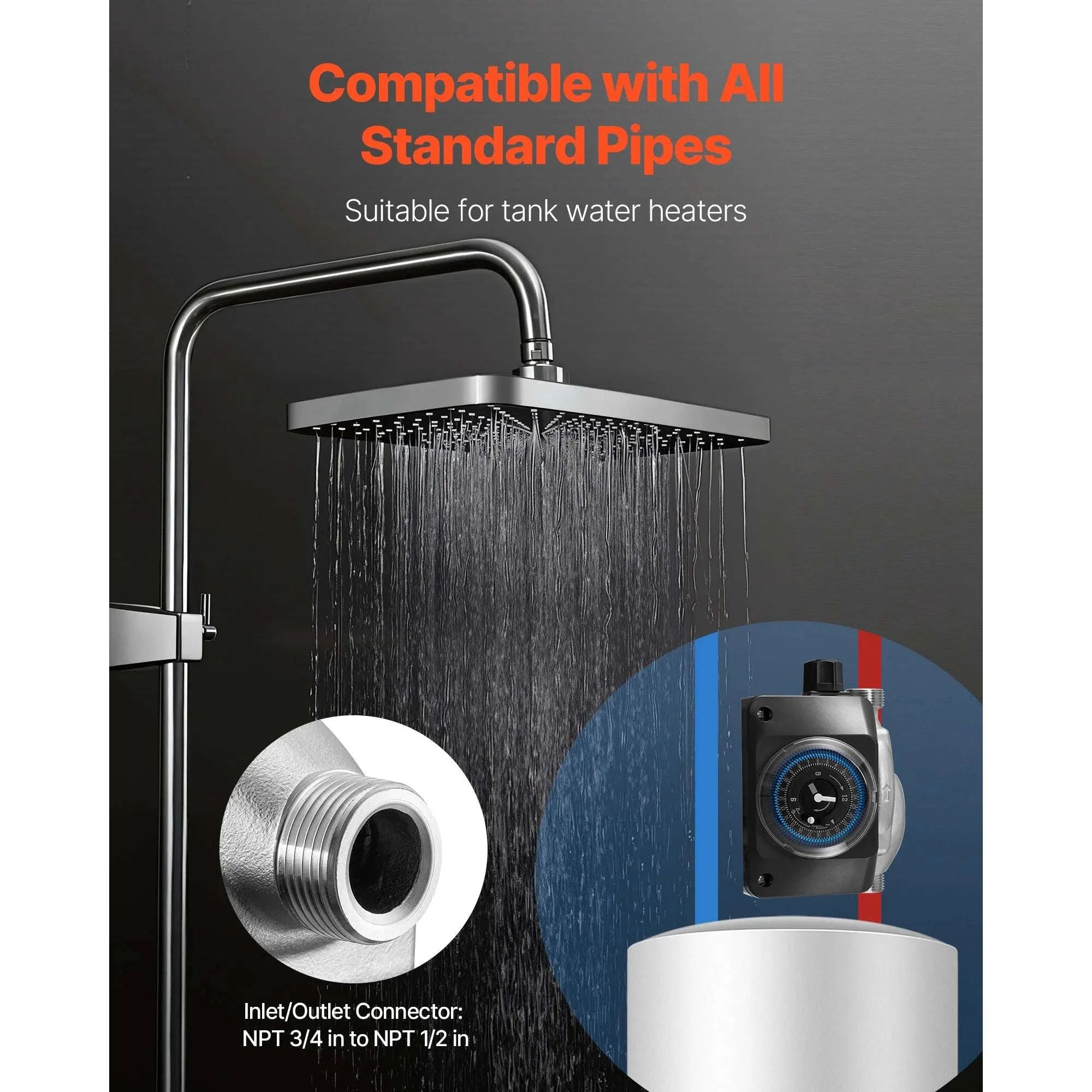Hot Water Recirculating Pump 10 GPM with Timer 0.13 HP System-With Bypass Valve / United States