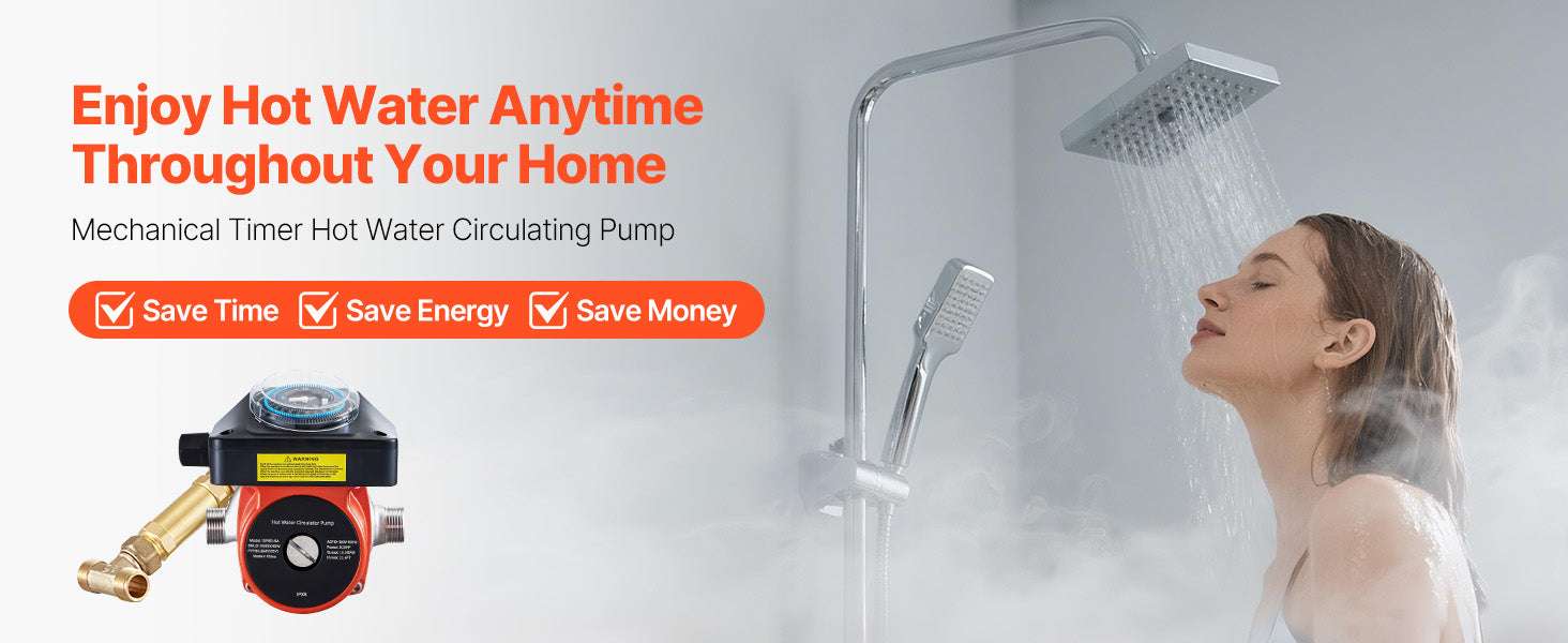 Hot Water Recirculating Pump 10 GPM with Timer 0.13 HP System-With Bypass Valve / United States