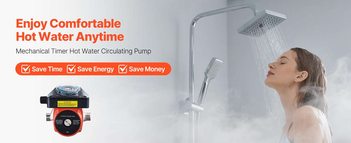 Hot Water Recirculating Pump 10 GPM with Timer 0.13 HP System-With Bypass Valve / United States