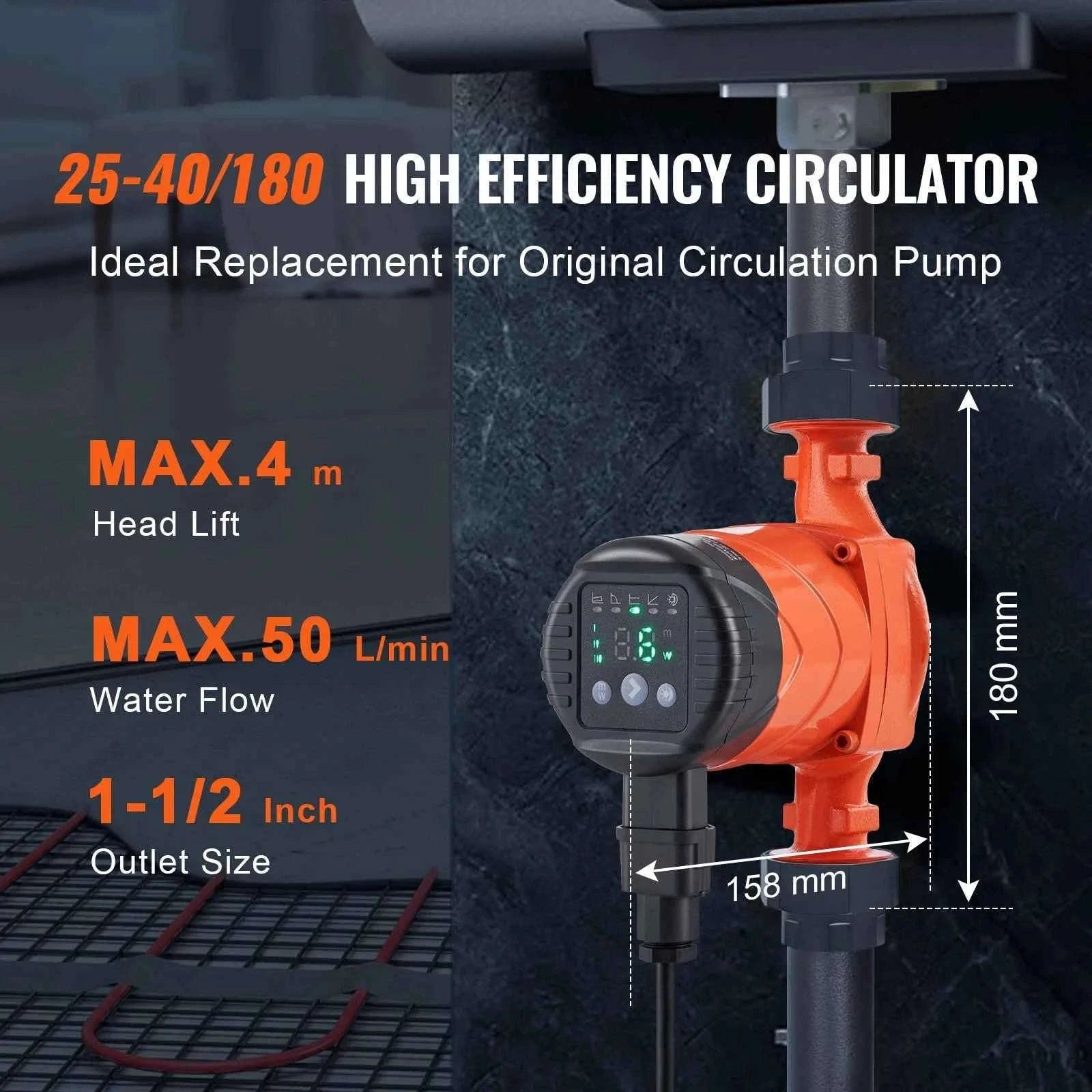 Hot Water Recirculating Pump 50/60/67 L/min 1-1/2" Threaded NPT-67LPM 60W-8m / EU / Germany