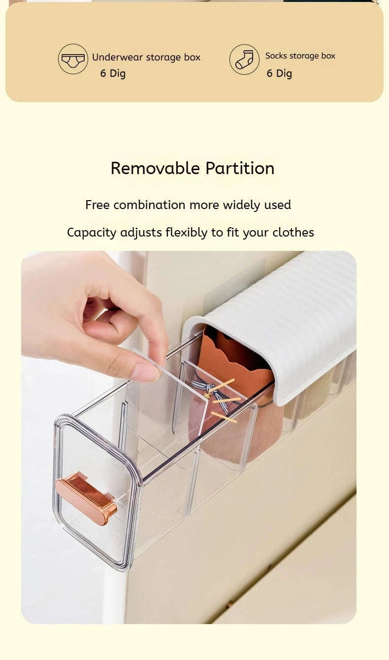 Household Underwear Organizer with Dust‑Proof Push‑Pull Drawer-Light Yellow / 6-10 Cells