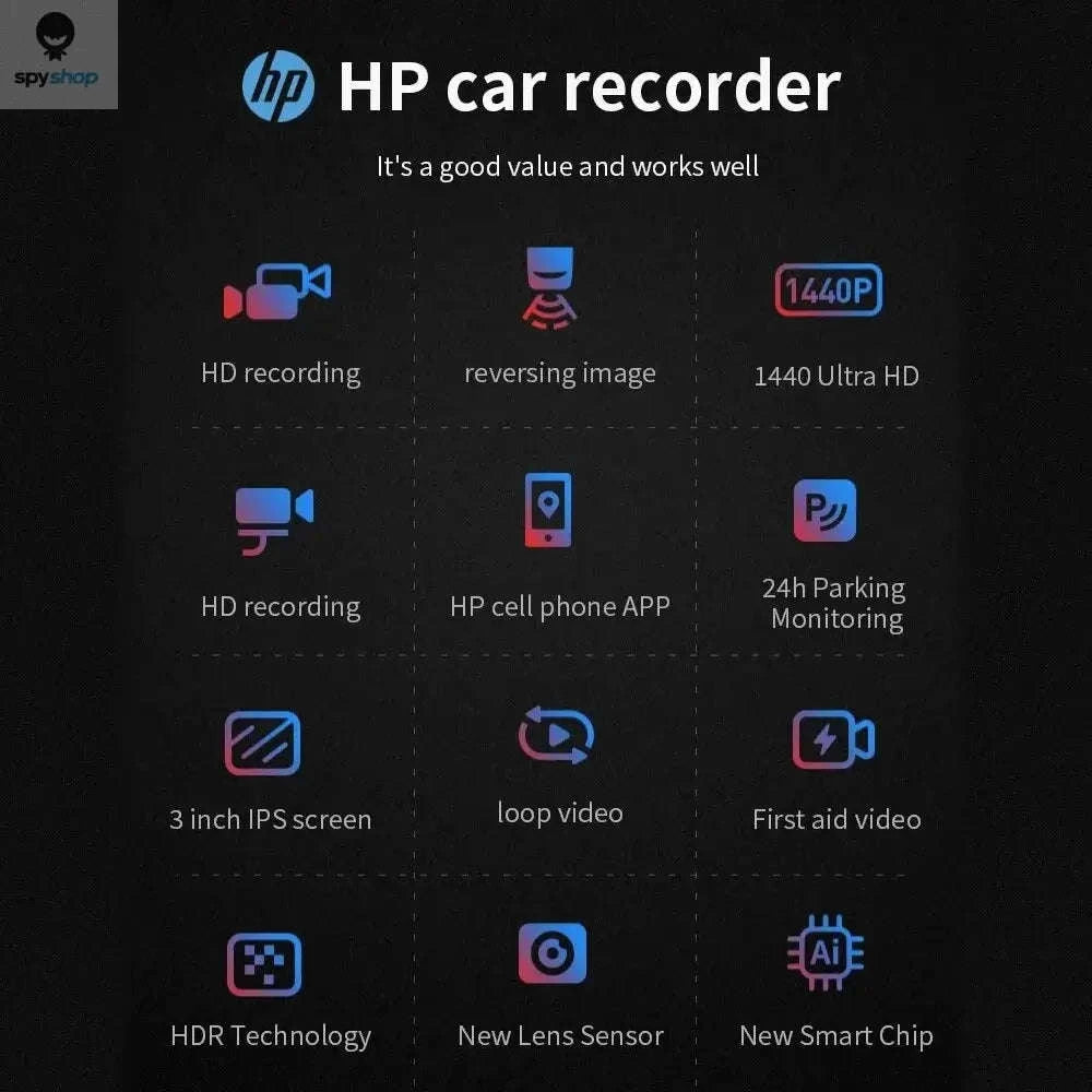 HP F965W Car Dash Cam – 2K Recording, WiFi, Night Vision-(Dual Lens)NoCard
