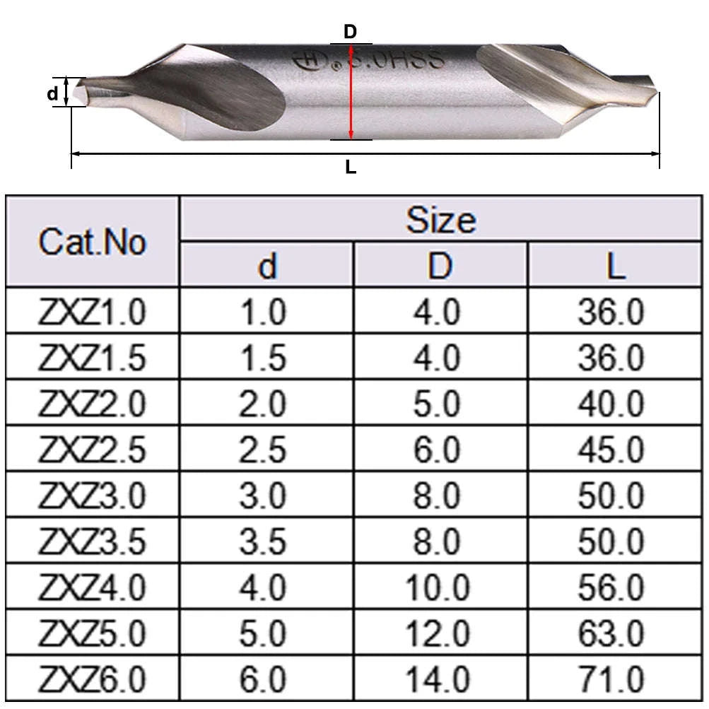 HSS 60° Center Drill Bit Set for Metal (1–10pcs, Multiple Sizes)-1pcs / ZXZ5.0-D12