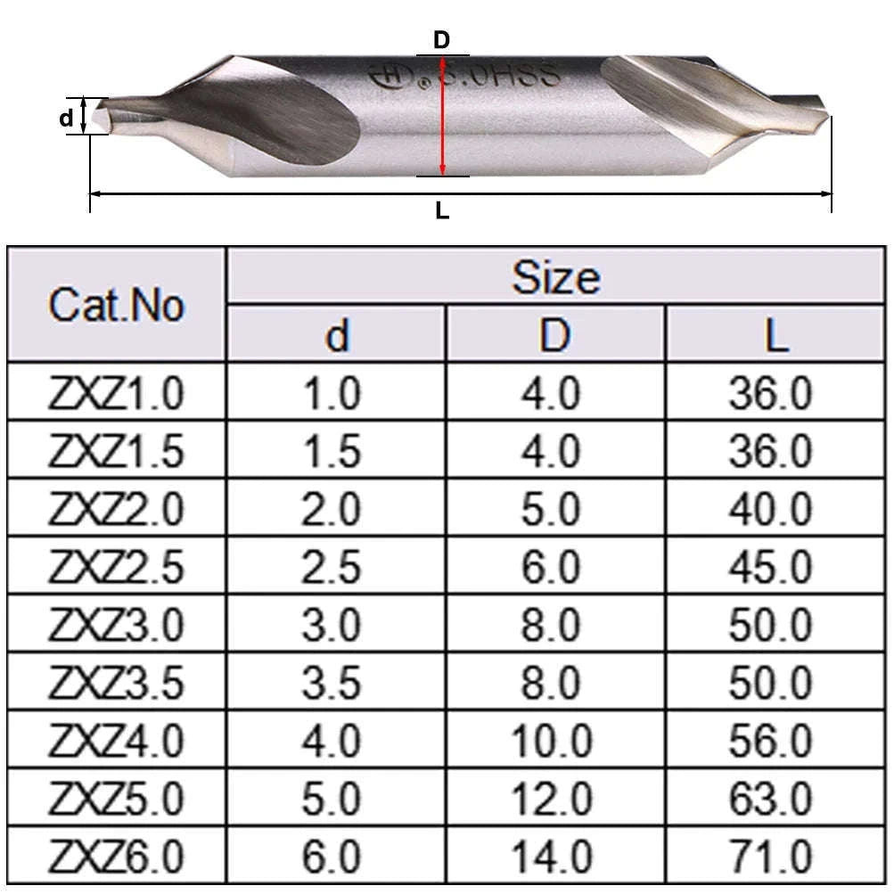 HSS 60° Center Drill Bit Set for Metal (1–10pcs, Multiple Sizes)-1pcs / ZXZ5.0-D12