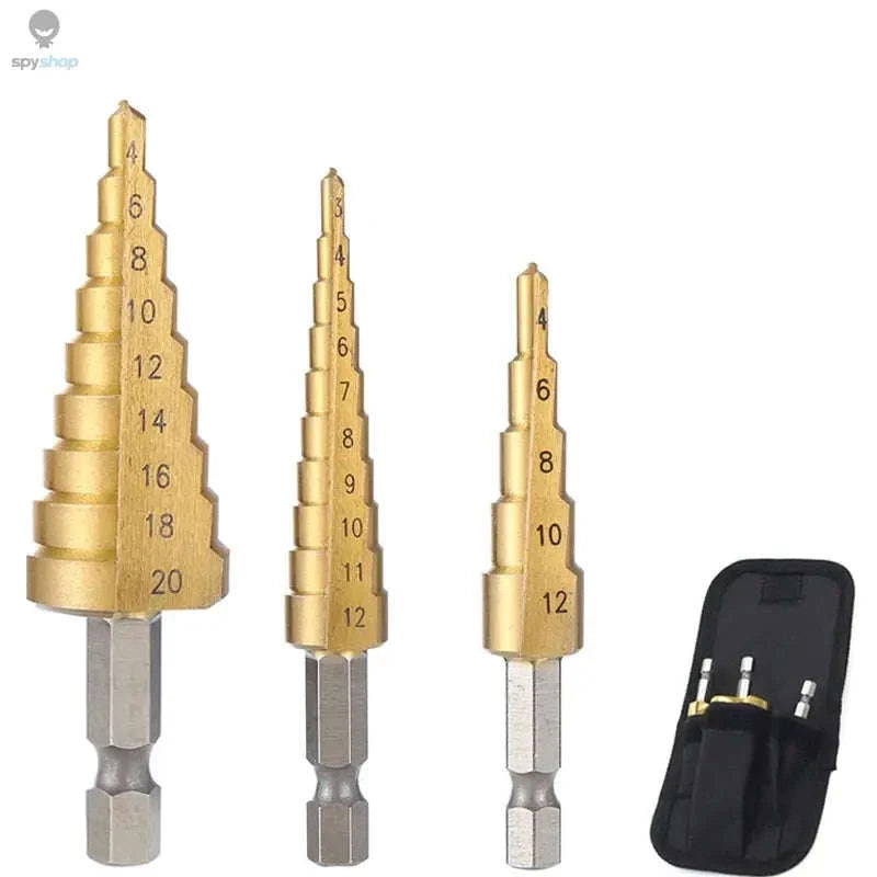 HSS Titanium Coated Step Drill Bit – Smooth Multi‑Size Drilling for Metal and Wood-3PC 4-12 4-12 4-20 / Hexagonal