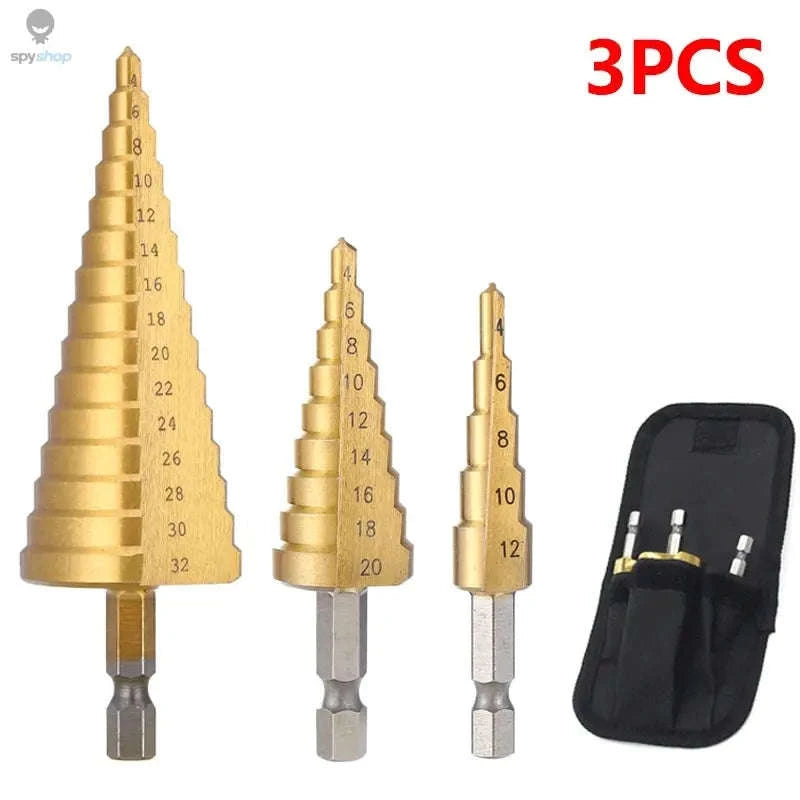 HSS Titanium Coated Step Drill Bit – Smooth Multi‑Size Drilling for Metal and Wood-3PC 4-12 4-12 4-20 / Hexagonal