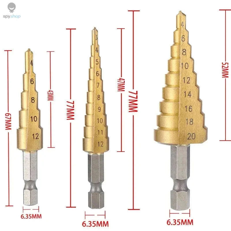 HSS Titanium Coated Step Drill Bit – Smooth Multi‑Size Drilling for Metal and Wood-3PC 4-12 4-12 4-20 / Hexagonal