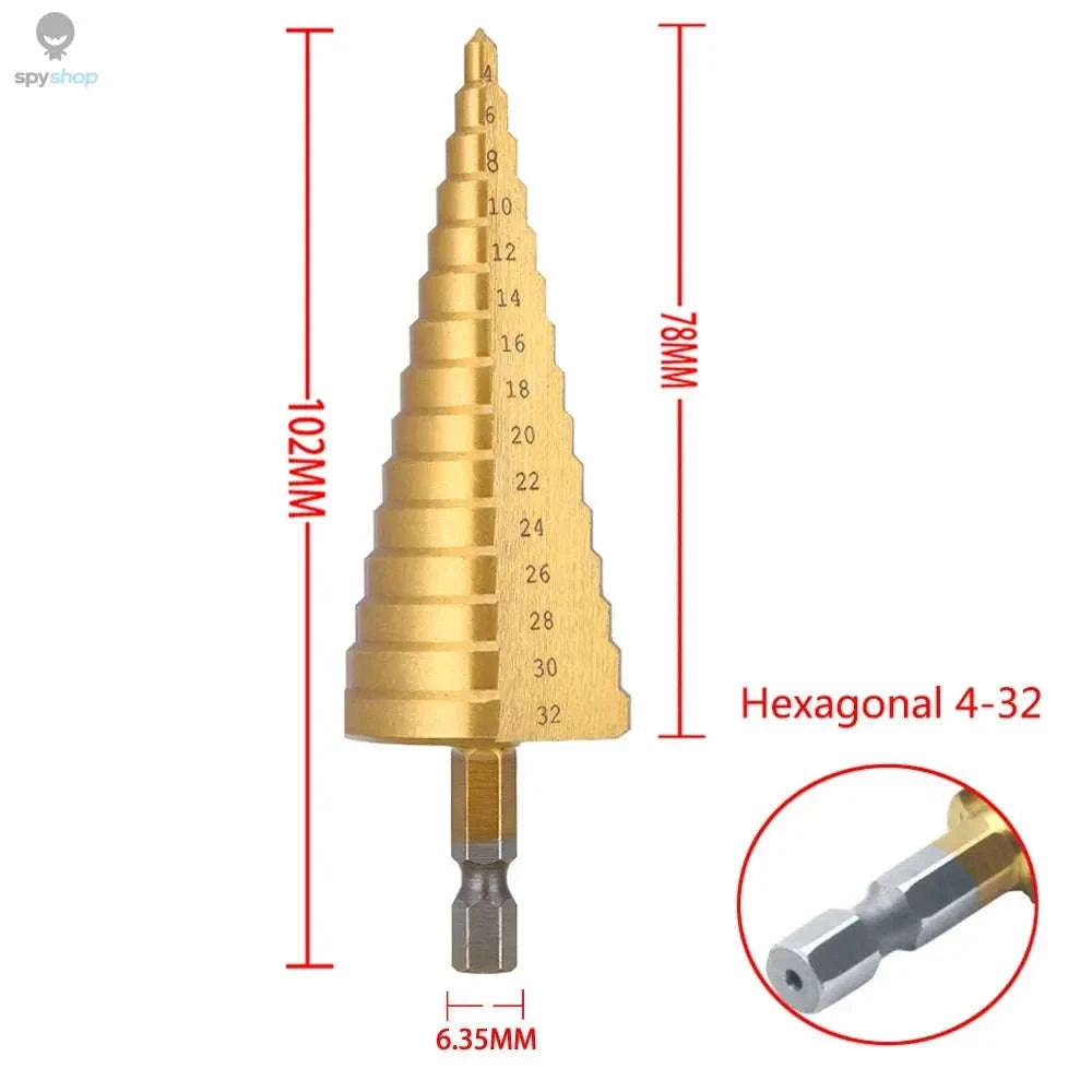 HSS Titanium Coated Step Drill Bit – Smooth Multi‑Size Drilling for Metal and Wood-3PC 4-12 4-12 4-20 / Hexagonal
