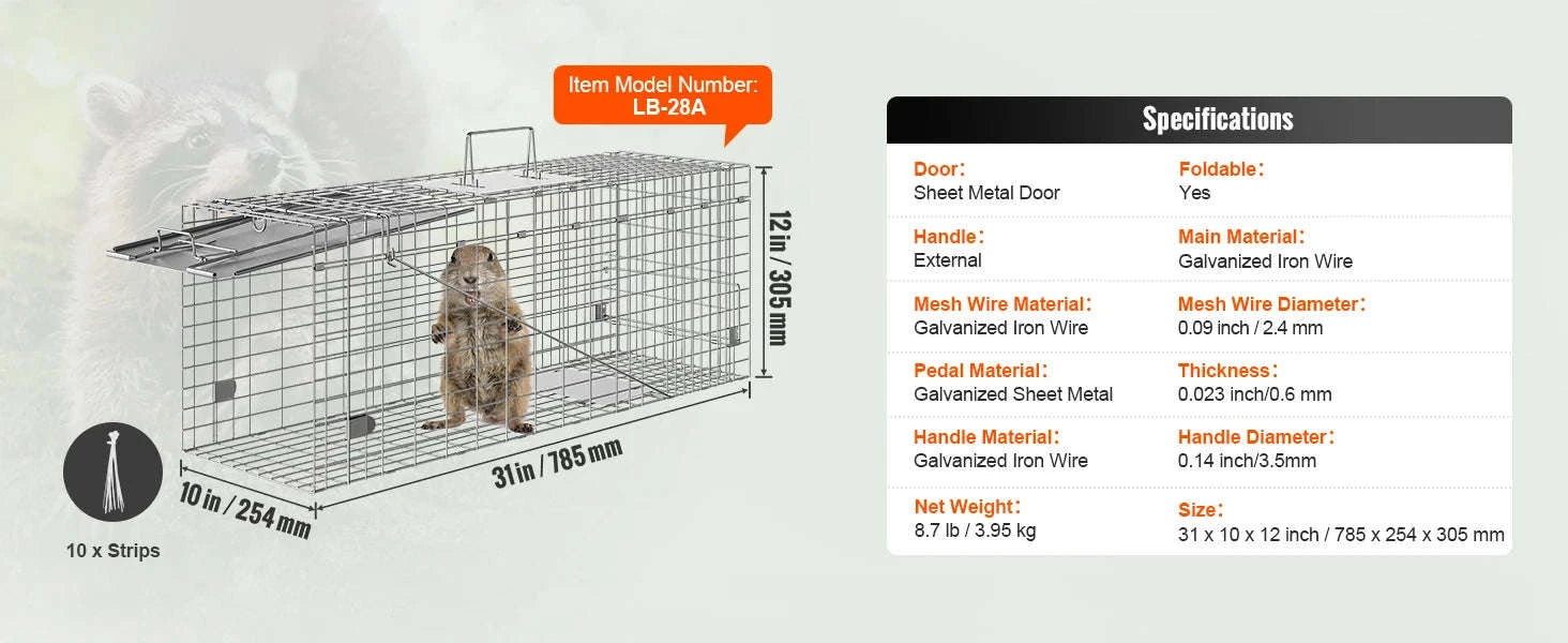 Humane Folding Live Animal Cage Trap with Handle-32 / Poland