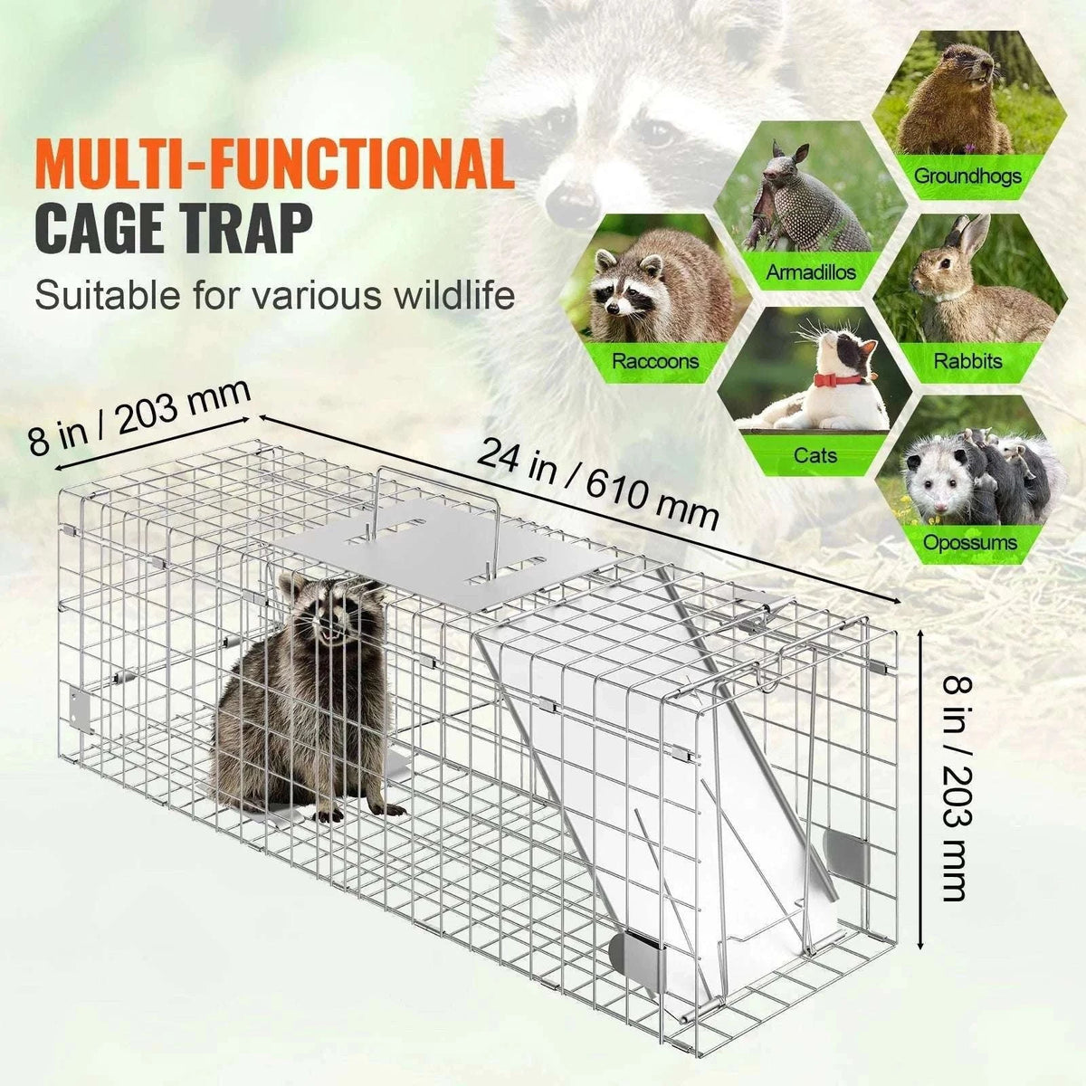 Humane Live Animal Cage Trap Folding Metal Trap with Handle-50 x 20 x 26 inch / United States