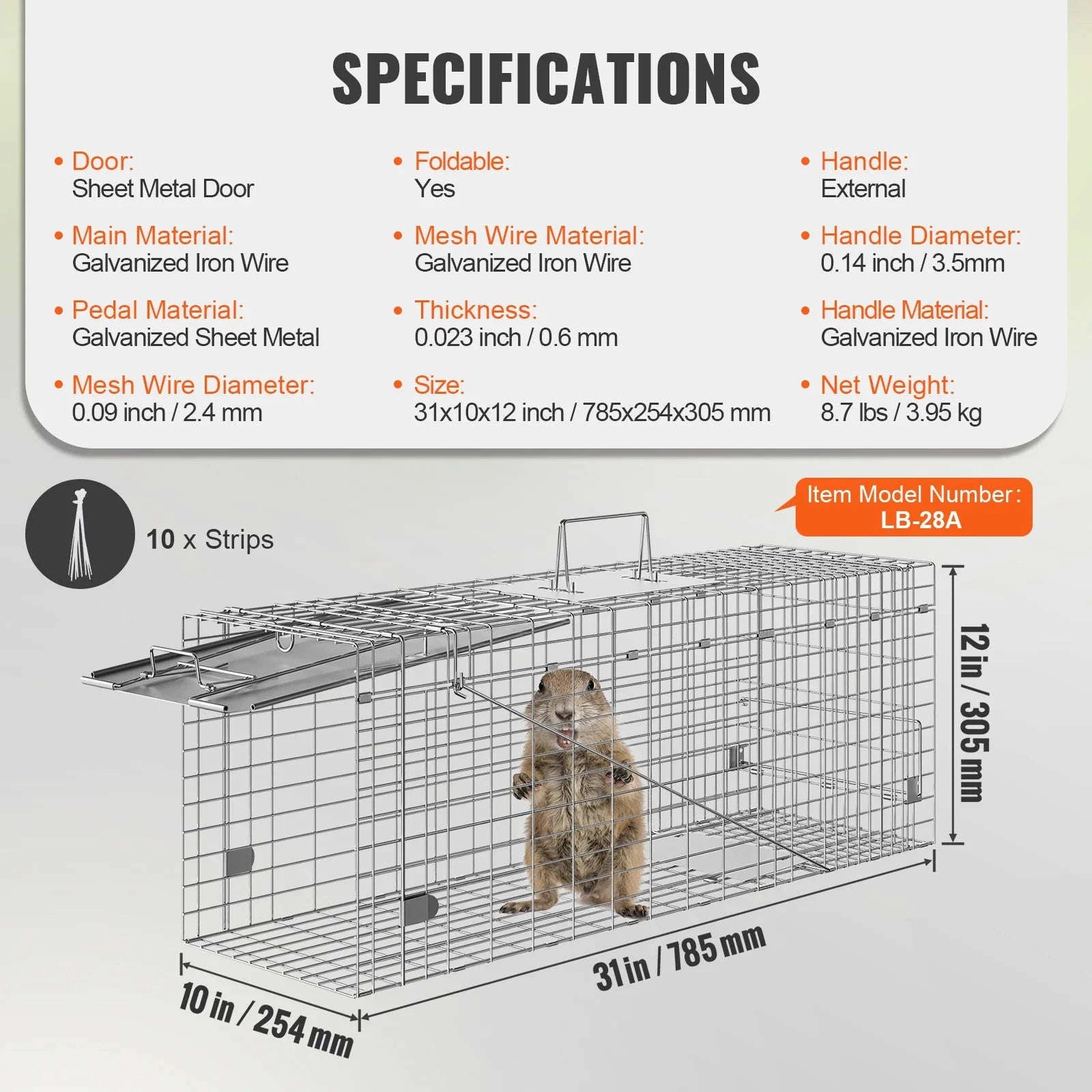 Humane Live Animal Cage Trap Folding Metal Trap with Handle-50 x 20 x 26 inch / United States