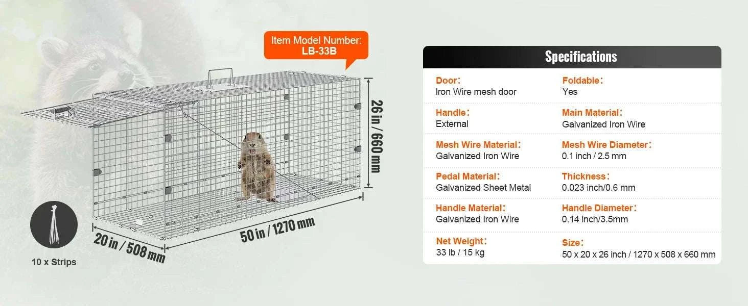 Humane Live Animal Cage Trap Folding Metal Trap with Handle-