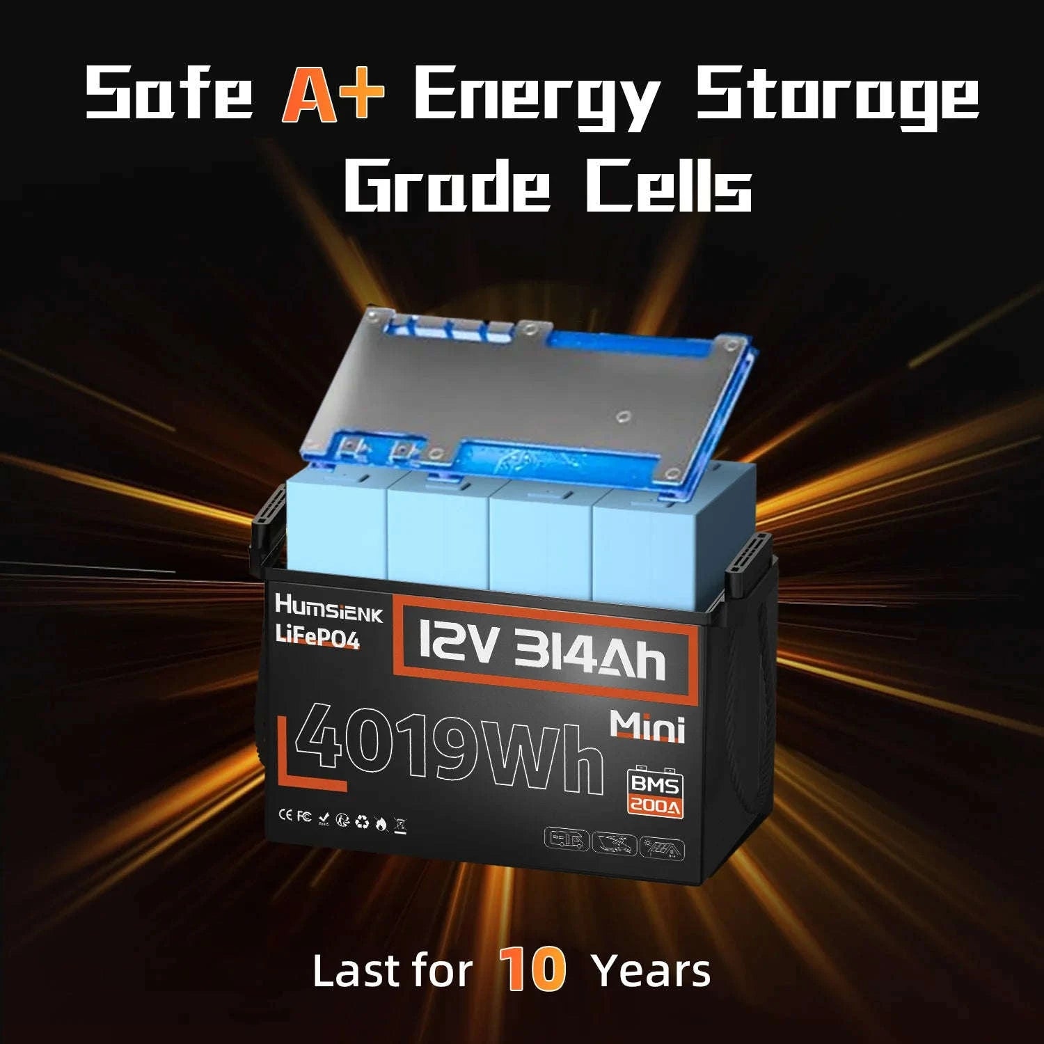 Humsienk 12V LiFePO4 Battery for Solar, RV, Marine Use-12V 100AH / United States