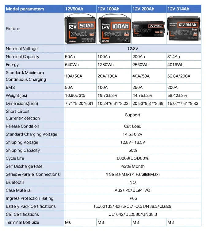 Humsienk 12V LiFePO4 Battery for Solar, RV, Marine Use-12V 100AH / United States