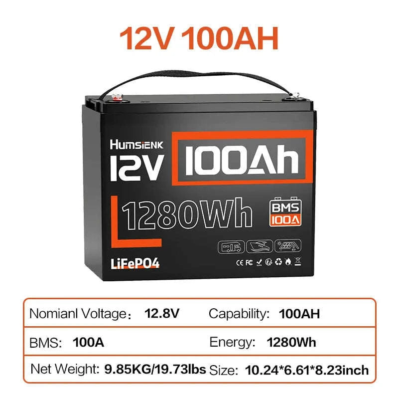 Humsienk 12V LiFePO4 Battery for Solar, RV, Marine Use-12V 100AH / United States